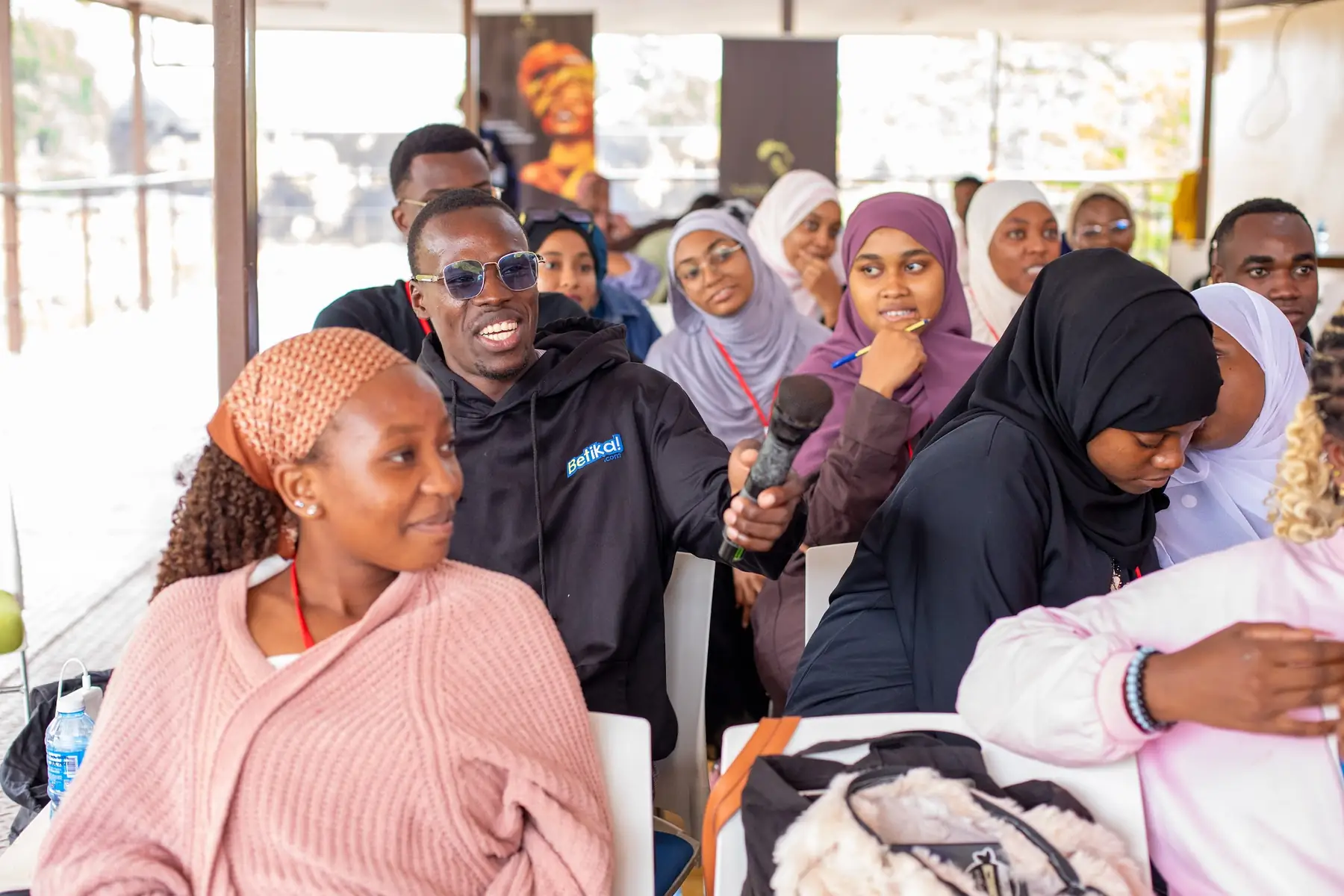 Participants laughing together during a session